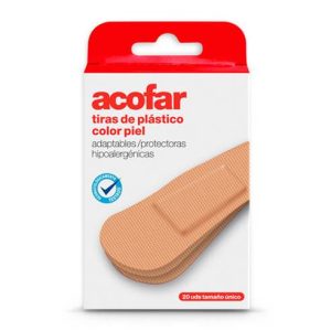 TIRAS ADHESIVAS DE PLASTICO ACOFAR 20 UNIDADES COLOR PIEL